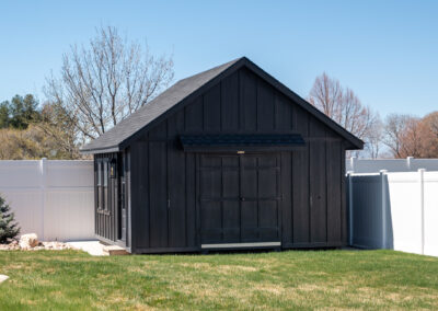 A black A-frame Shed