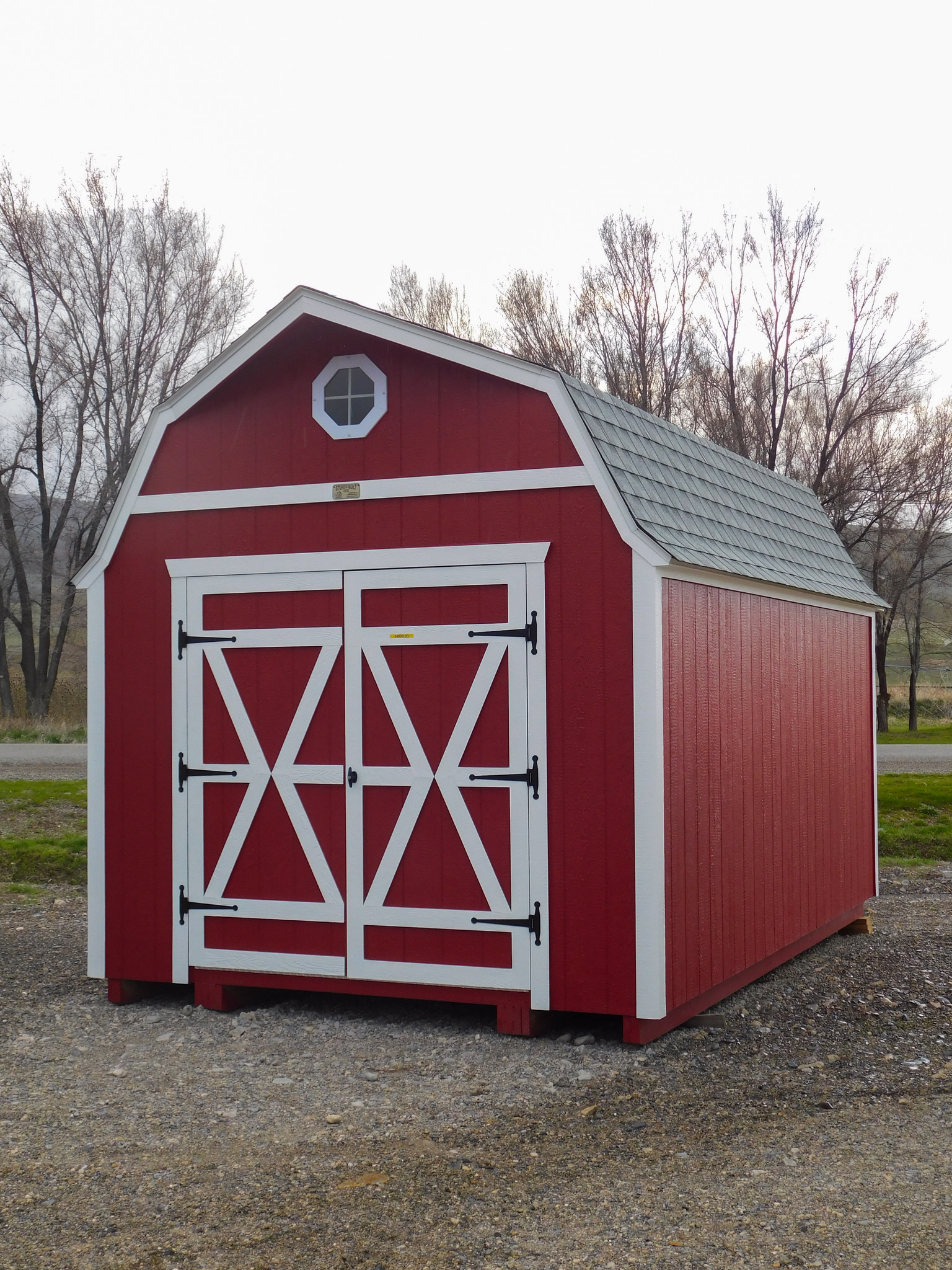 Barn1 Red Barn style shed with white trim